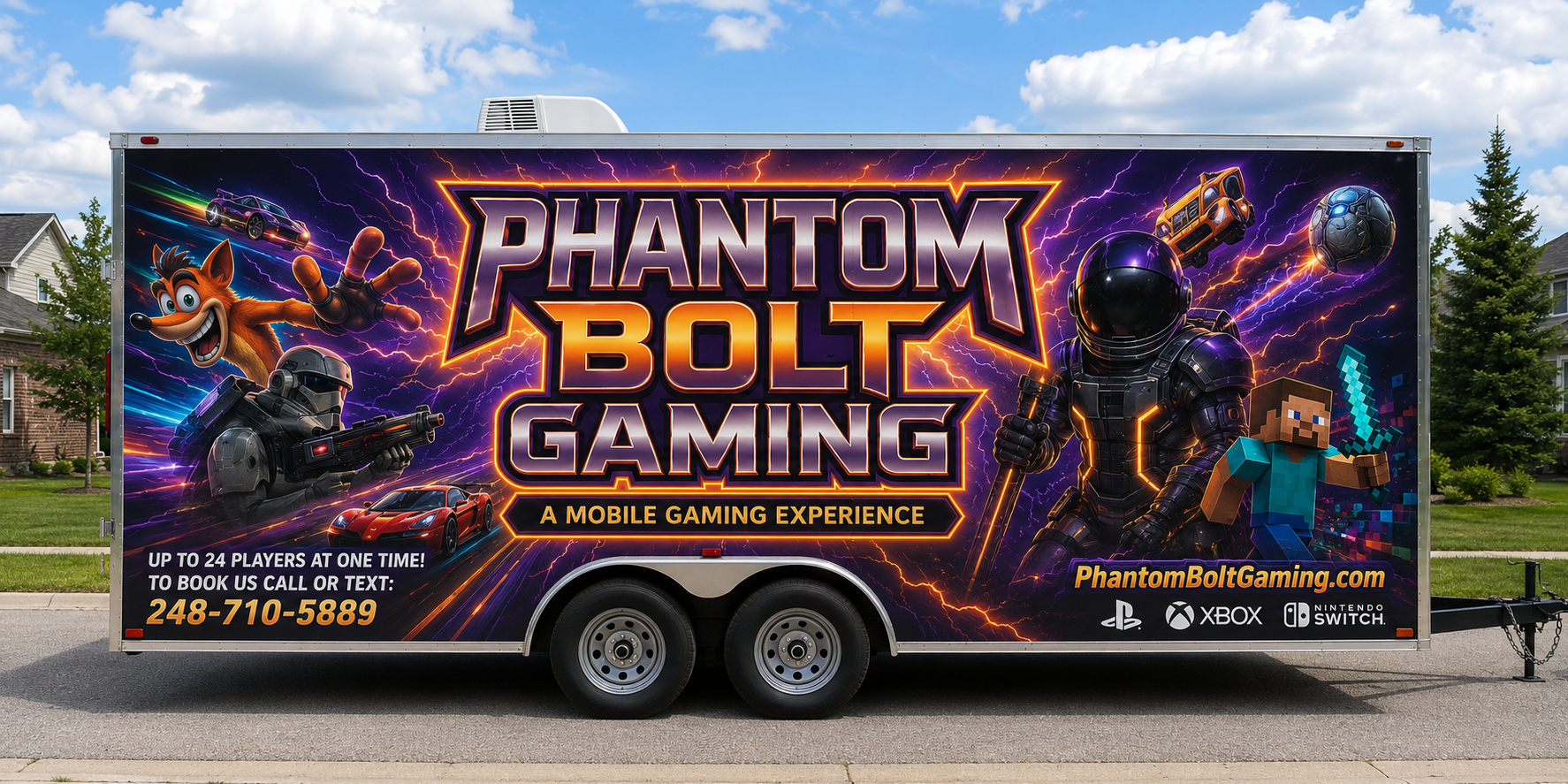 Exterior view of the Phantom Bolt Gaming trailer